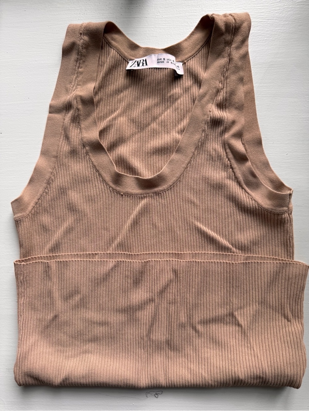 ZARA Ribbed Tank Top in Blush Beige